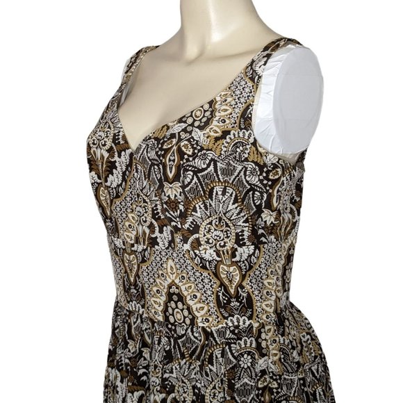 Talbots Brown Pure Silk Sleeveless Pleated Bottom empire waist summer Dress 6 - Picture 6 of 12